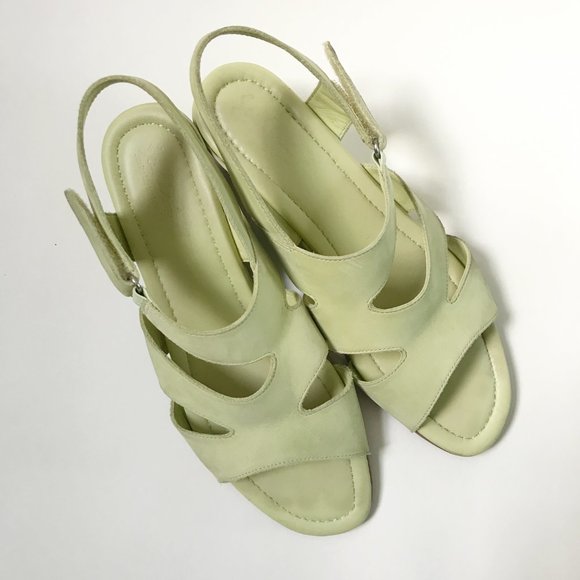 Sudini Lime Green Open Toe Wedge Sandals - Picture 4 of 10